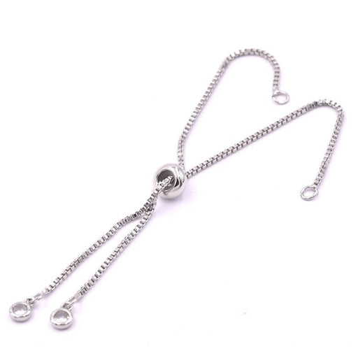 Buy Square mesh chain in platinum-plated brass - adjustable 10cm bracelet and zircons 10cmx2 (1)