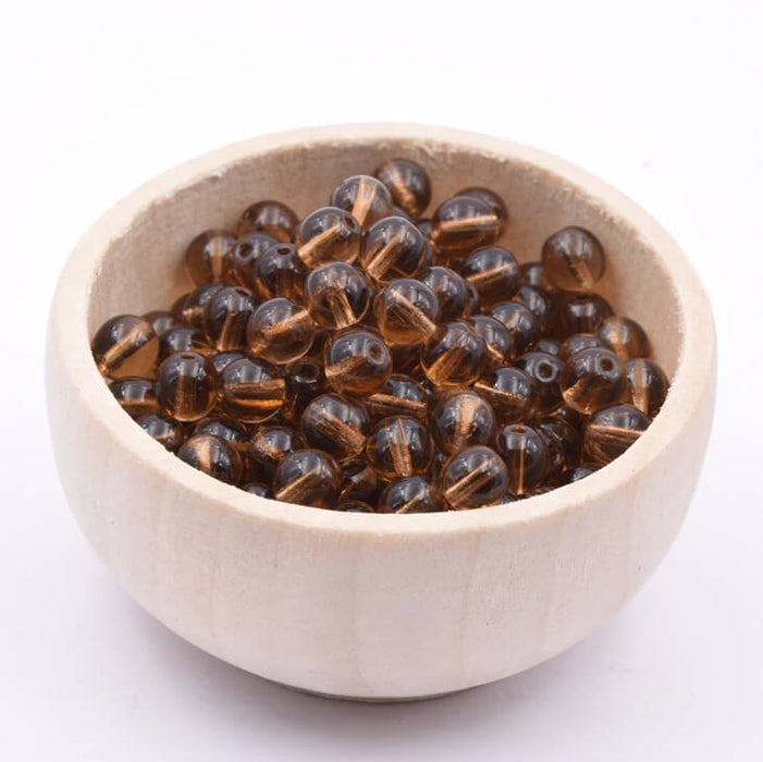 Czech Glass Round Beads Smoky Topaz 6mm (50 beads)