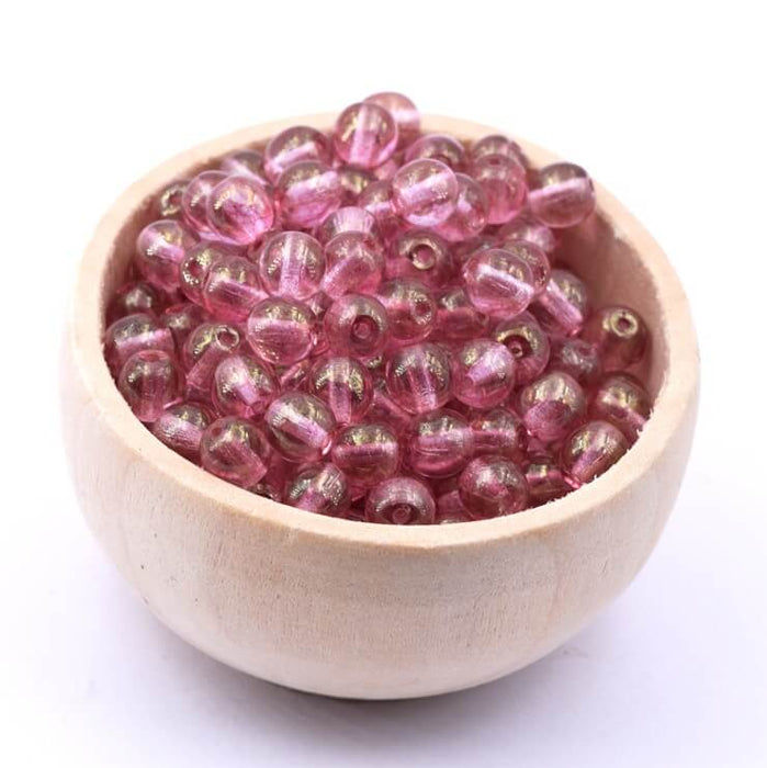 Czech Glass Round Beads Luster Transparent Topaz Pink 6mm (50 beads)