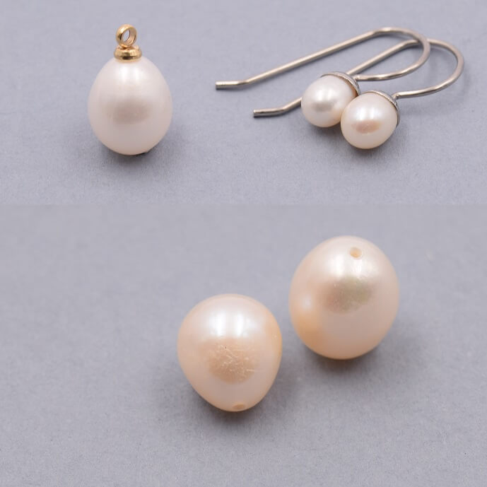 Freshwater oval pearls Semi-drilled white 9x8mm - Hole: 0.8mm (2)