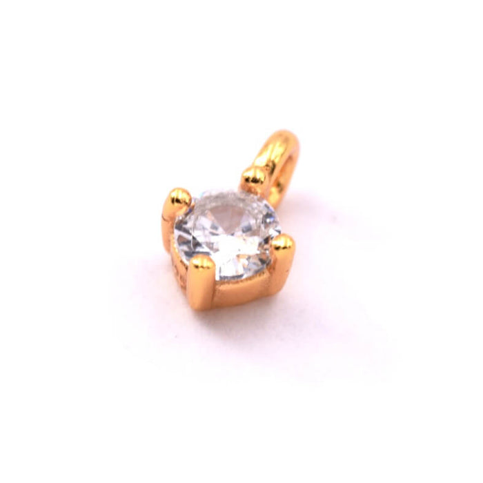 Charm zircon set in 925 silver, flash gold 3mm - Hole: 1.5mm (1)