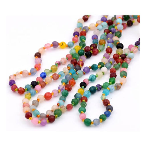 Round faceted beads necklace in tinted jade mixed colors 4.5mm (1)