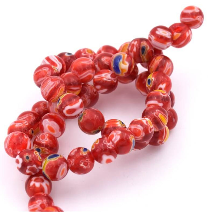 Millefiori beads Red round 8mm - Hole 1mm (1 Fil)