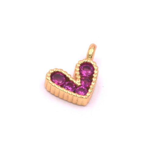 Buy Tiny Heart pendant golden plated brass - pink fushia zircon 7.5x6x2mm - Hole: 1.5mm (1)