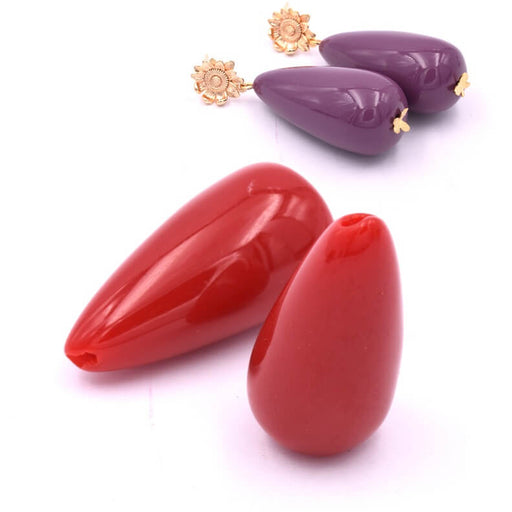 Buy Drop resin bead Red 33x16.5mm - Hole: 1.5mm (2)