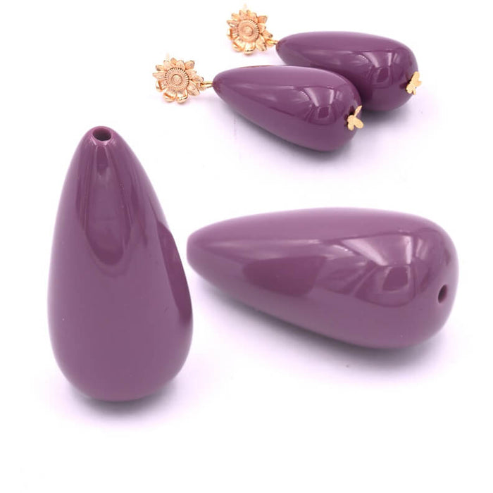Drop resin bead Purple 33x16.5mm - Hole: 1.5mm (2)