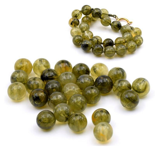 Buy Round resine bead 12mm olivine green - Hole: 2mm (30)