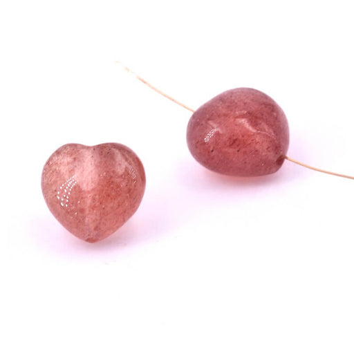 Buy Polished heart-shaped bead Strawberry Quartz 12mm - hole: 1mm (1)