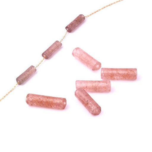 Buy Tube beads Strawberry quartz 14mm - hole: 1.2mm (5)