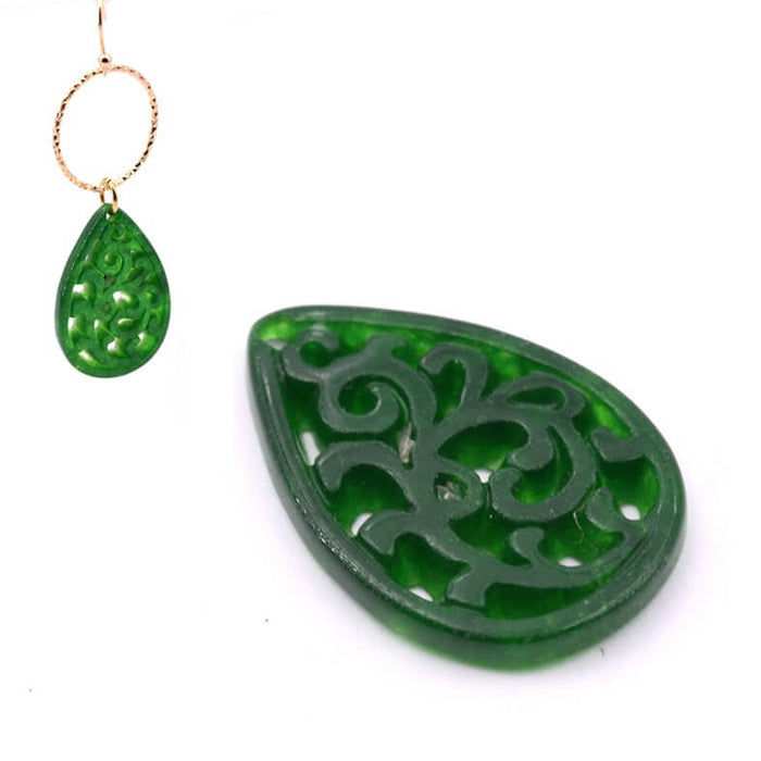 Green jade arabesque openwork drop pendant 25x17mm (1)