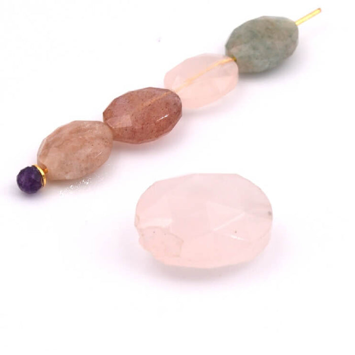 Oval faceted rose quartz bead 10x8mm - Hole: 1mm (1)