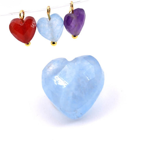 Faceted heart bead in aqua blue tinted jade 8mm - Hole: 1mm (1)