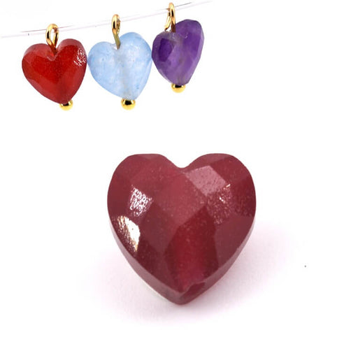 Faceted jade heart bead tinted garnet red 8mm - Hole: 1mm (1)