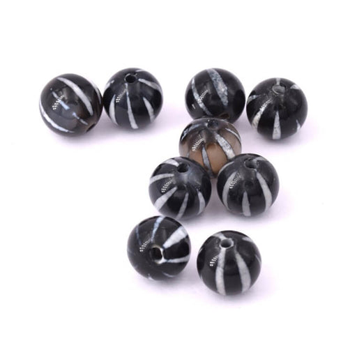 Buy Round white striped black agate bead 8mm - Hole 1mm (10)