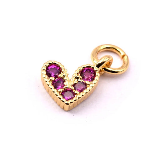 Buy Heart pendant and fuchsia zircon Golden brass 7mm and ring -Hole: 1.5mm (1)