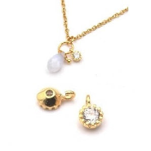 Round charm pendant in golden brass with zircon 6x4x3.5mm (1)