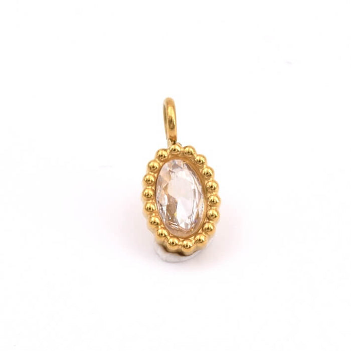 Oval charm pendant beaded crystal zircon golden steel 10x5mm (1)