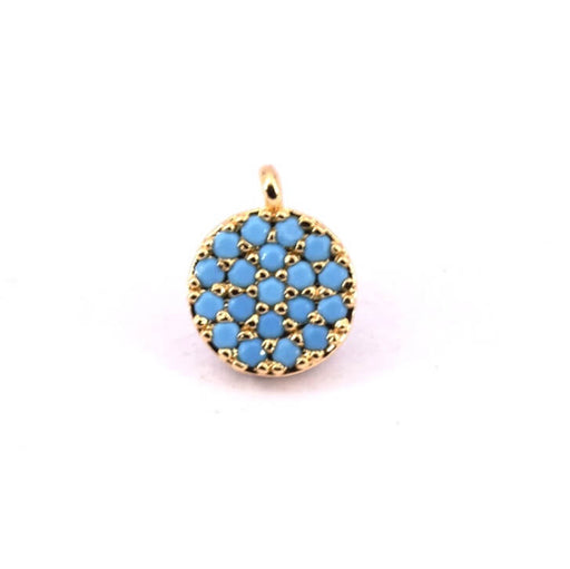 Buy Round pendant in fine golden brass paved with turquoise zircon 7mm (1)