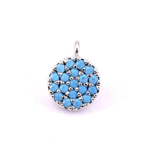 Buy Round pendant rhodium brass paved with turquoise zircon 7mm (1)