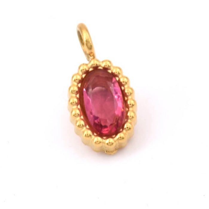 Oval pendant with pink zircon - golden stainless steel - hole: 1.8mm (1)