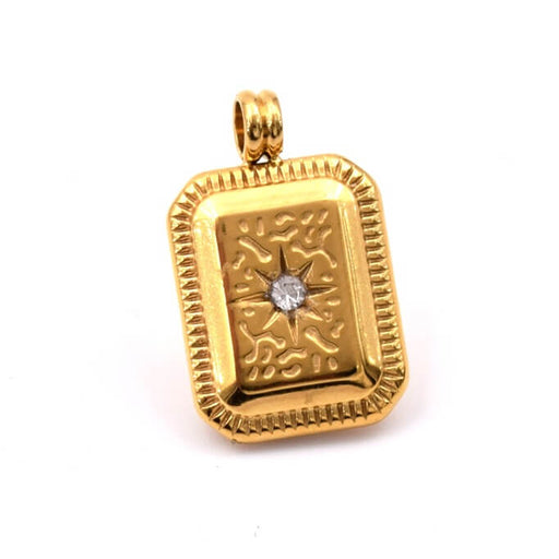 Buy Rectangle pendant in golden stainless steel with zircon 15x11.5mm (1)