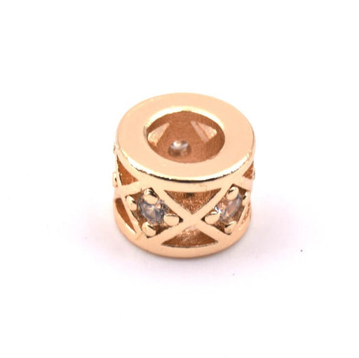 Buy Hollowed tube bead in gold brass and zircon 6x8mm - Hole: 4mm (1)