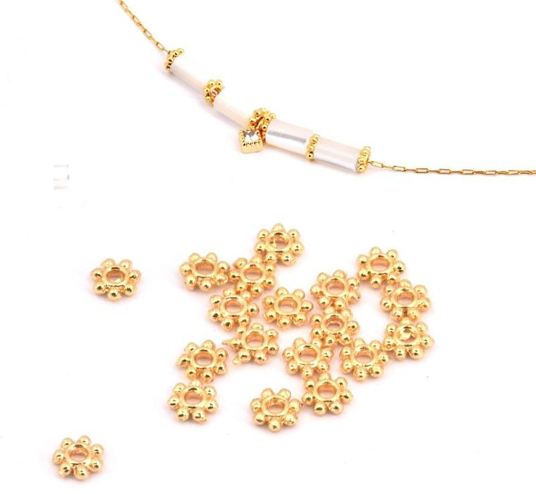 Separator beads, heishi flower 4mm quality- Gold plated (10)