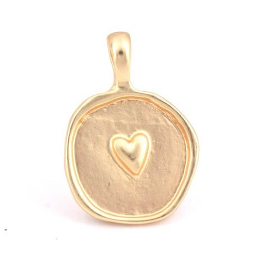 Buy Pendant, Gold Plated Heart Medal Round Mat 24mm (1)