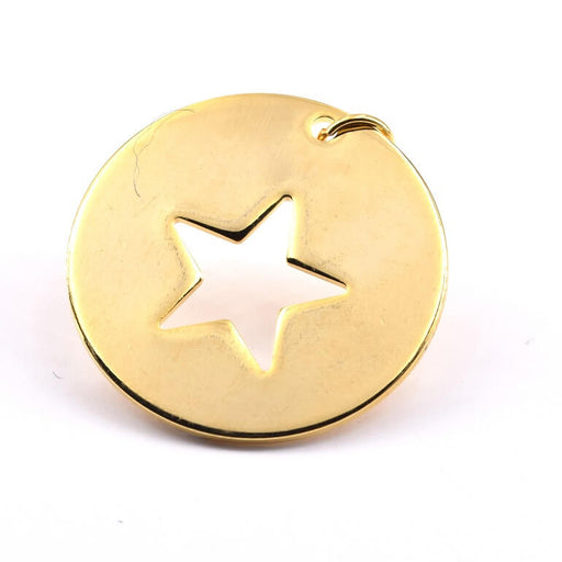 Buy Pendant Round Hollow Star in Golden Brass - 27mm (1)