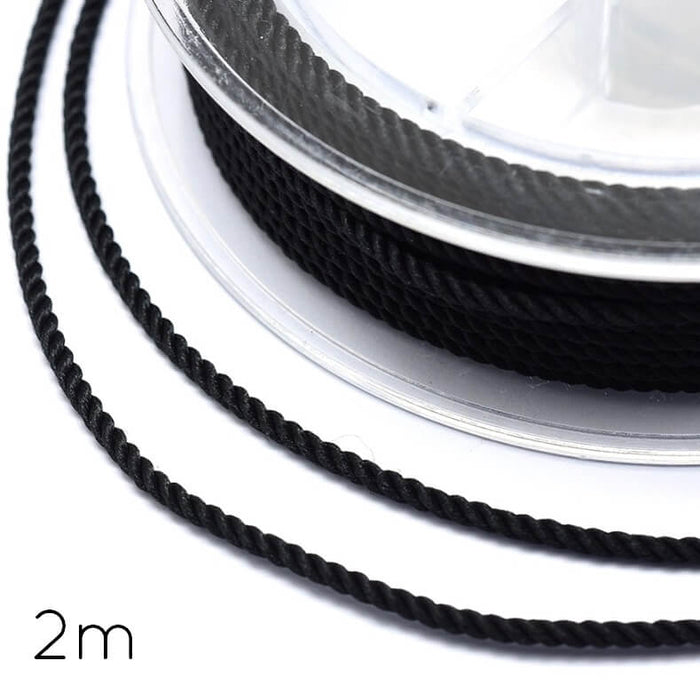 Silky nylon twisted cord Black - 1mm (2m)