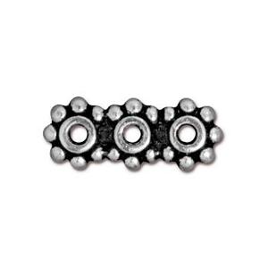 Buy Heishi 3 hole spacer bar metal antique silver plated 16x6mm (1)