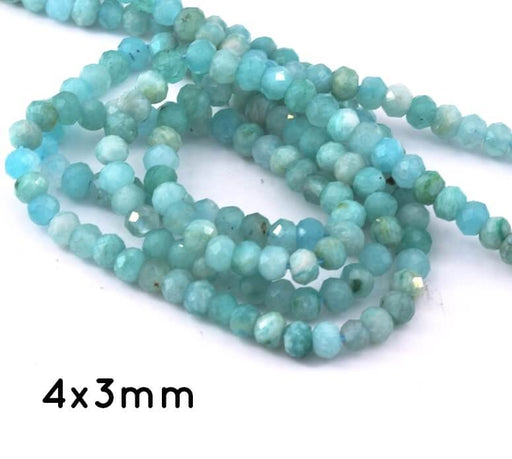 Amazonite Faceted Rondelle Beads 4x3mm, Hole: 0.8mm, 39cm (1 strand)