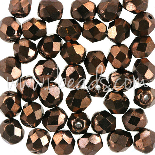 Czech fire-polished beads dark bronze red 2mm (50)