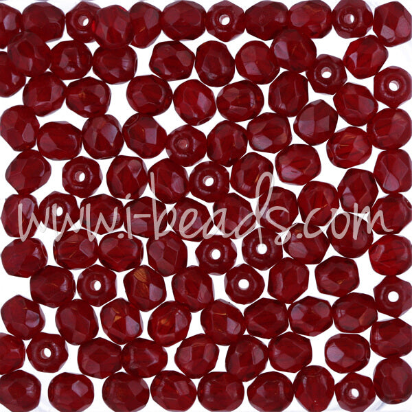 Czech fire-polished beads ruby 4mm (100)