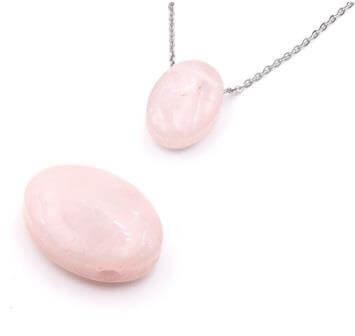 Rose Quartz Oval flat Pebble Pendant, 25x18x9mm, Hole: 3mm (1)