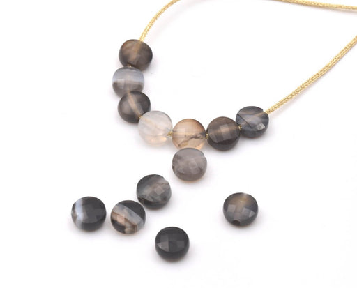 Agate grey brown flat round facetted beads 6mm hole: 0.8mm (10)